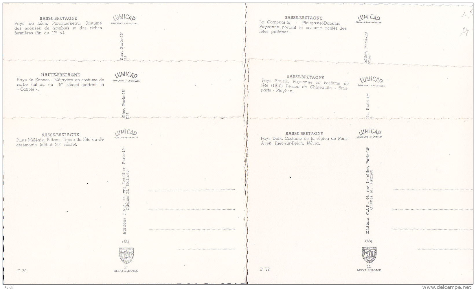 Av - 6 CPM Costumes, Blason BRETAGNE (Pont Aven, Chateaulin, Plougastel, Elliant, Rennes, Plouguerneau - Costumes