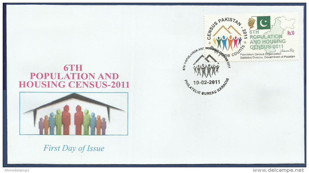 PAKISTAN 2011 MNH FDC FIRST DAY COVER 6TH POPULATION AND HOUSING CENSUS MAP FLAG - Pakistan