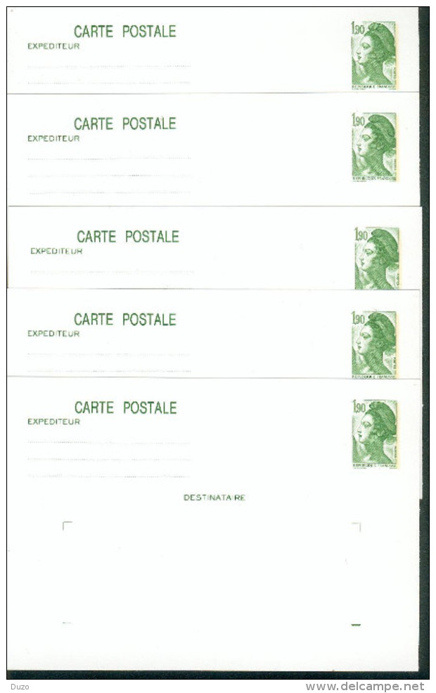 Entier Postal - Lot De 5 CP Liberté De Gandon 1 F. 90 Vert - Y&T N° 2424 - Lots Et Collections : Entiers Et PAP