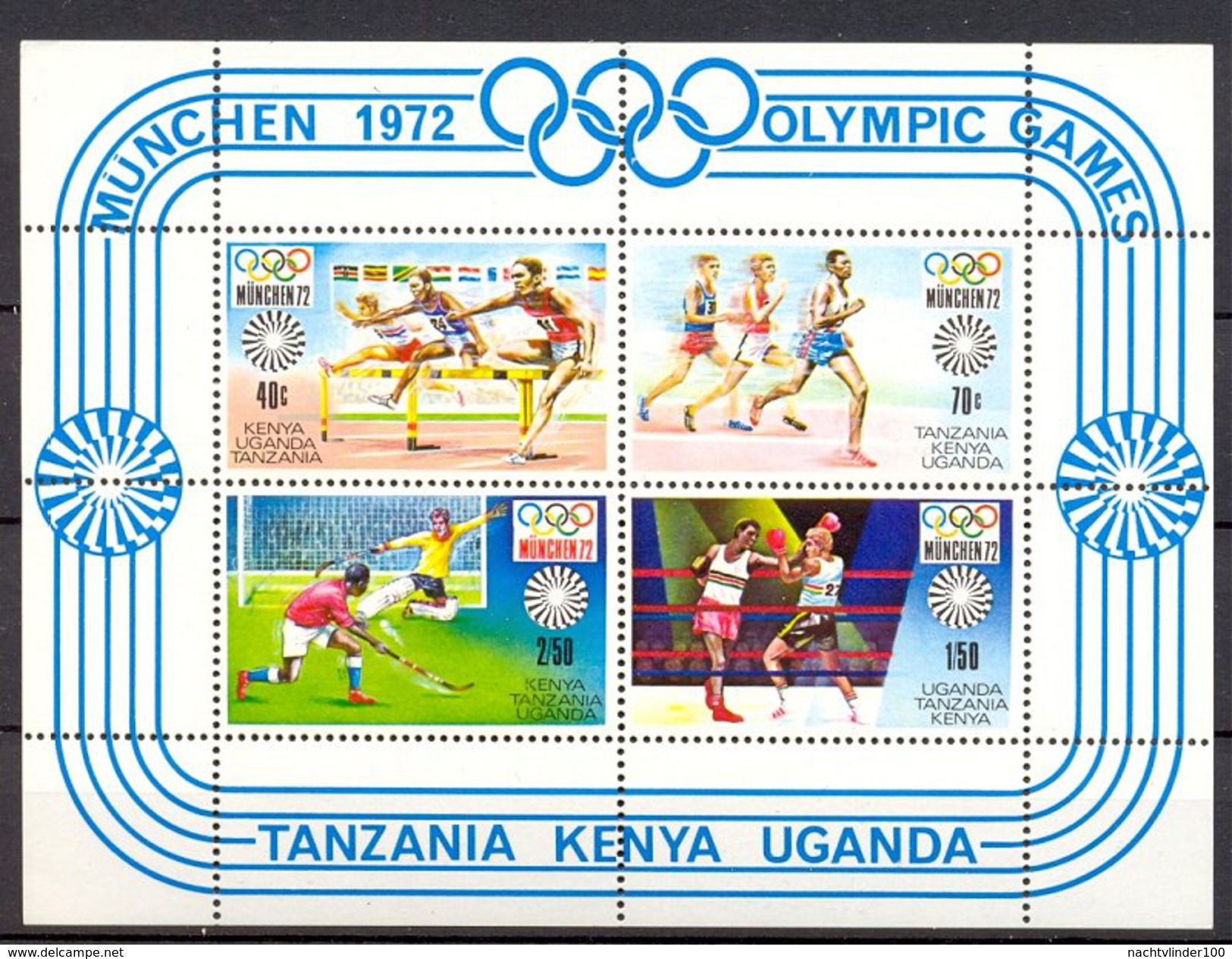 Myx026 SPORT OLYMPISCHE SPELEN HORDELOPEN HOCKEY BOXING RUNNING HURDLER OLYMPIC GAMES KENYA TANZANIA UGANDA 1972 PF/MNH - Summer 1972: Munich