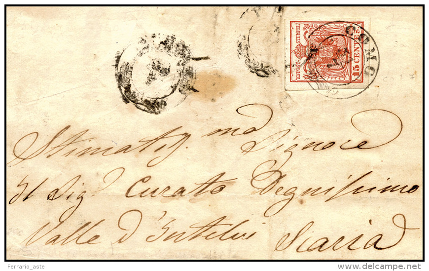 1850 - 15 Cent. Rosso, I Tiratura (3a), Varietà Di Clichè "S" Molto Deformata, Non Catalogata Sul I ... - Lombardo-Vénétie