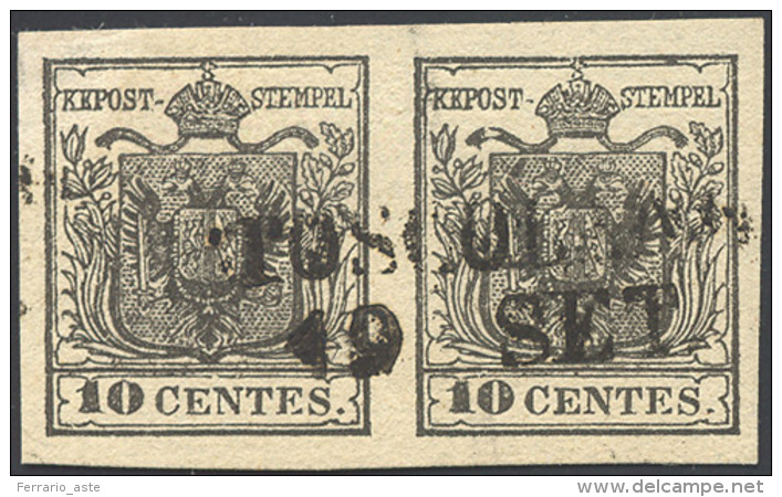 1850 - 10 Cent. Nero, Carta A Mano (2), Coppia Perfetta Usata A Toscolano 19/9. Bella. Emilio Diena.... - Lombardo-Vénétie