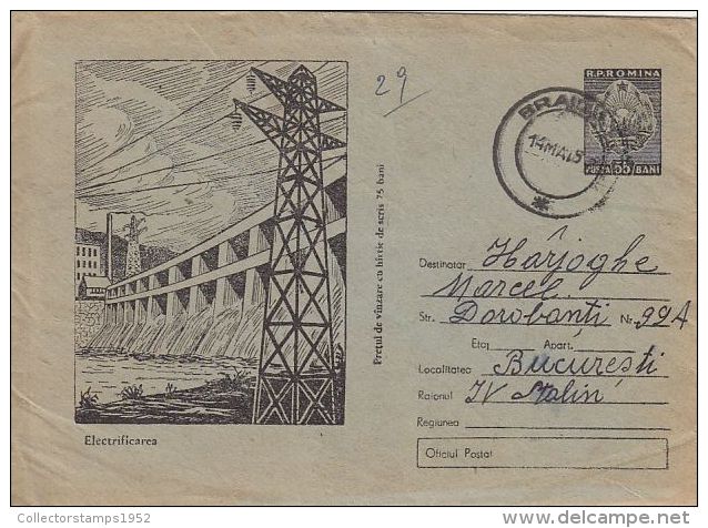 52087- DAM, POWER PLANT, WATER ENERGY, COVER STATIONERY, 1958, ROMANIA - Ganzsachen