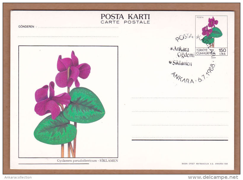 AC - TURKEY POSTAL STATIONARY - WITH CYCLAMEN ILLUSTRATION ANKARA 06 JULY 1988 - Entiers Postaux