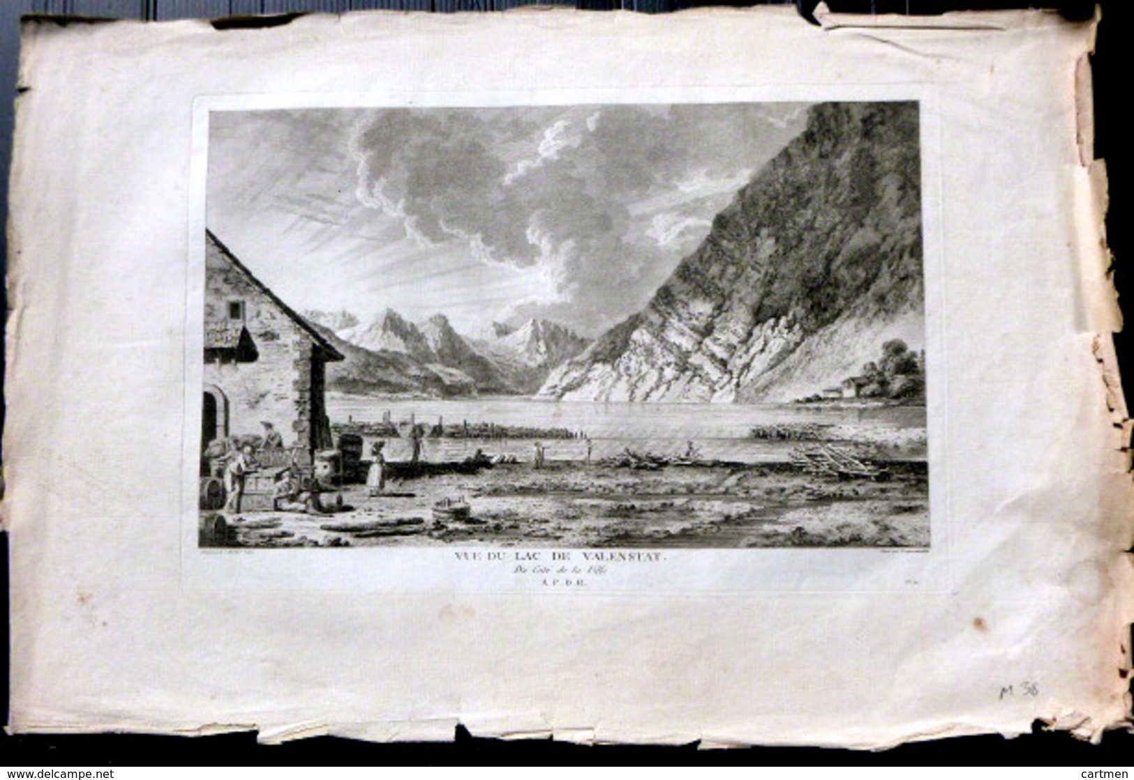 SUISSE SWISS GRANDE VUE DU LAC DE VALENSAT DU COTE DE LA VILLE   ZURLAUBEN 1780 - Estampes & Gravures