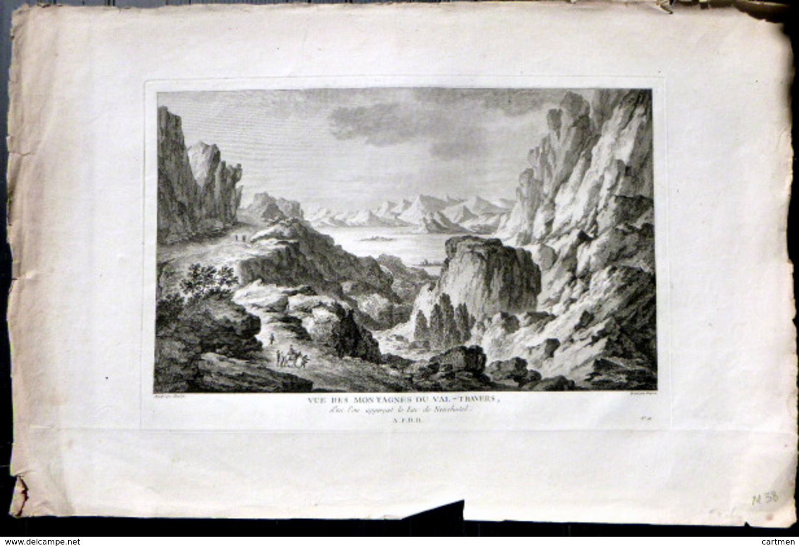 SUISSE SWISS GRANDE VUE DES MONTAGNES DU VAL TRAVERS ET LAC DE NEUCHATEL  ZURLAUBEN 1780 - Estampes & Gravures