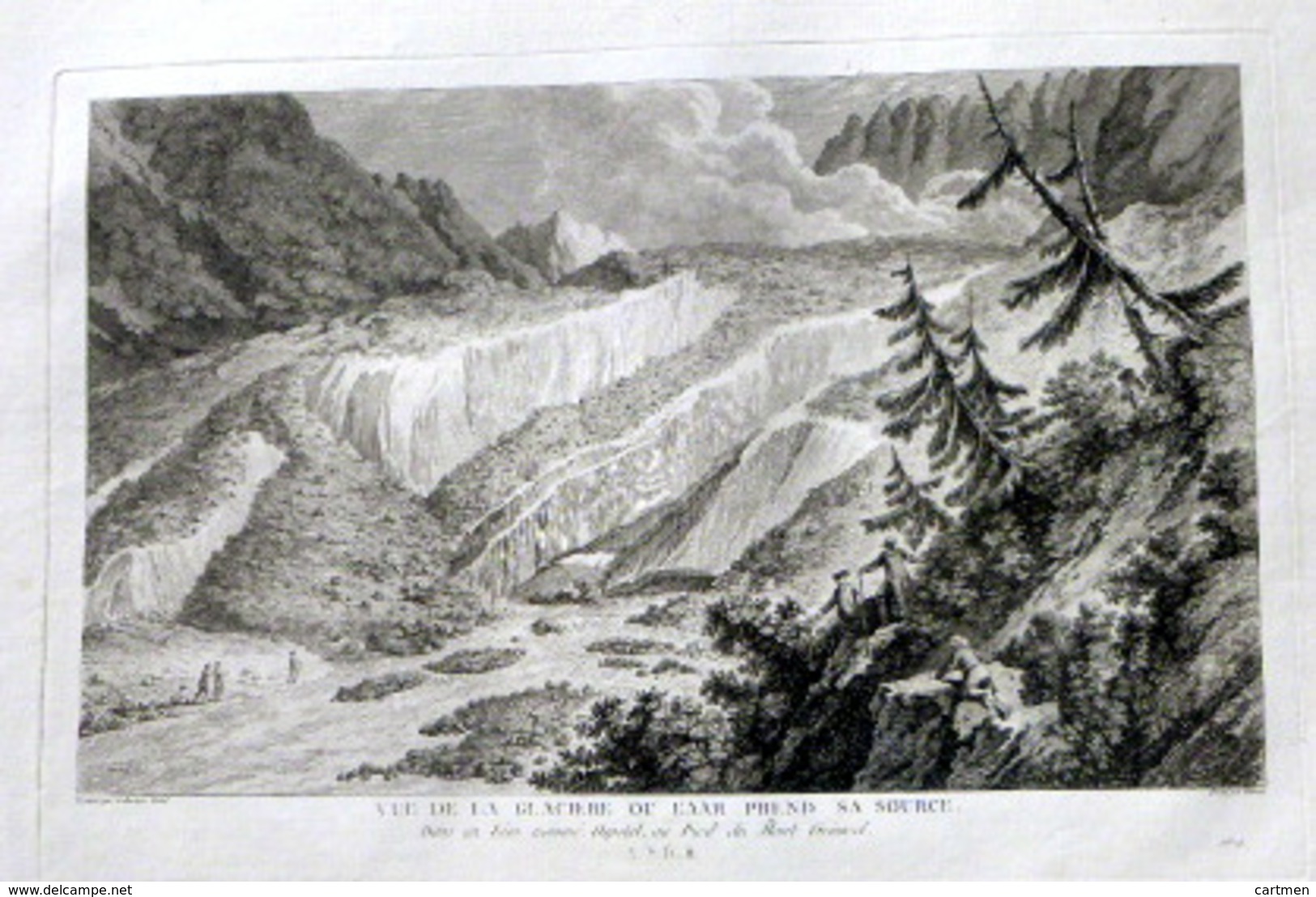 SUISSE SWISS GRANDE VUE DELA GLACIERE OU L'AAR PREND SA SOURCE   ZURLAUBEN 1780 - Estampes & Gravures