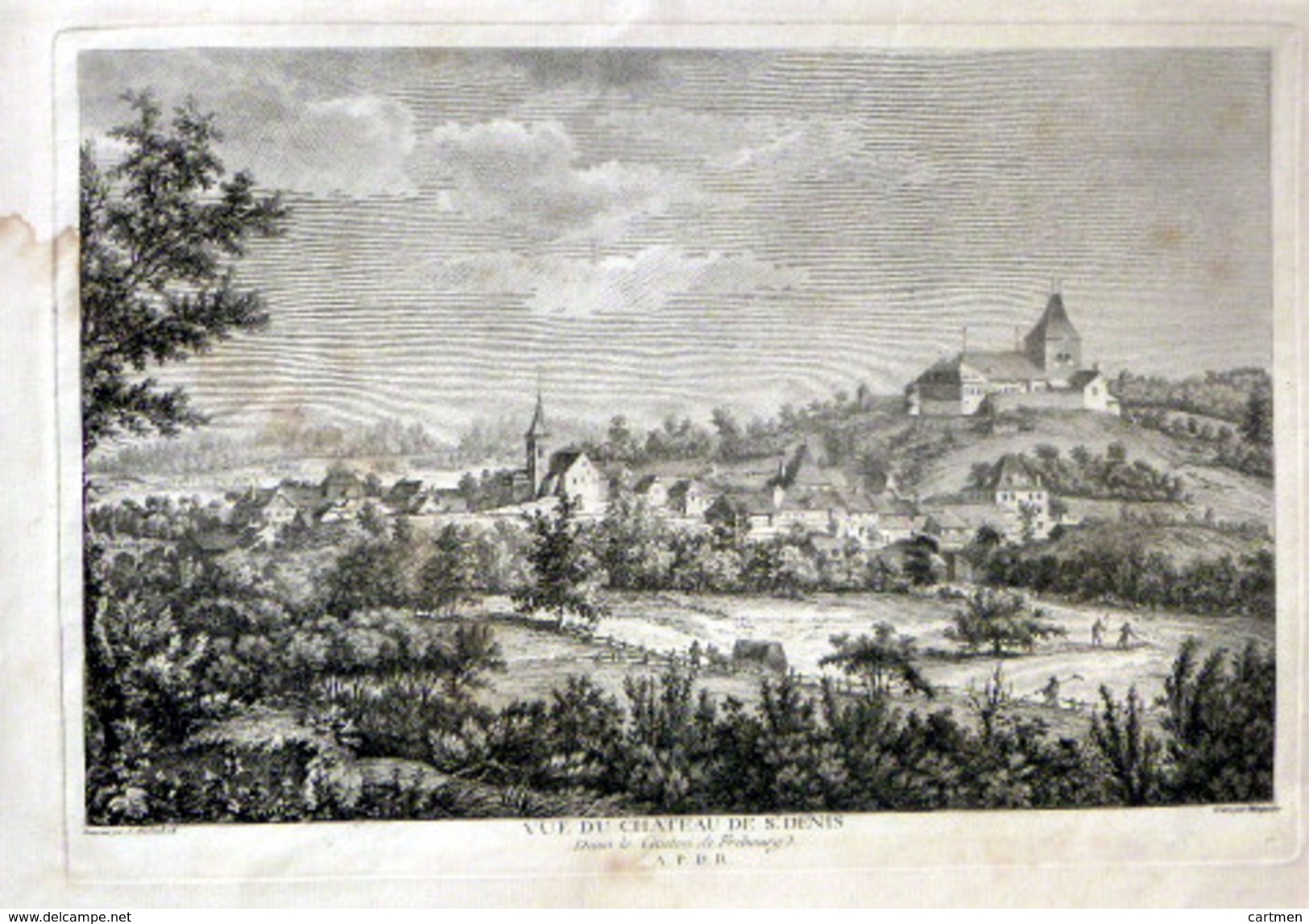 SUISSE SWISS GRANDE VUE DU CHATEAU DE SAINT DENIS DANS LE CANTON DE FRIBOURG   ZURLAUBEN 1780 - Estampes & Gravures