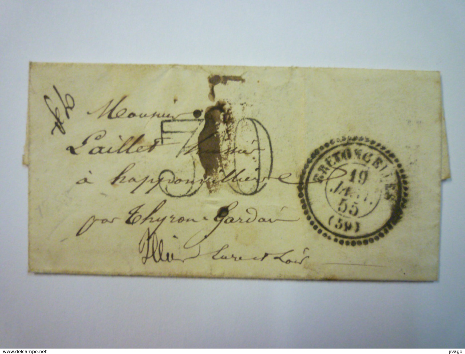 ENVELOPPE  Au Départ De  BRETONCELLES  à Destination  THYRON GARDAIS  1855   - Kranten