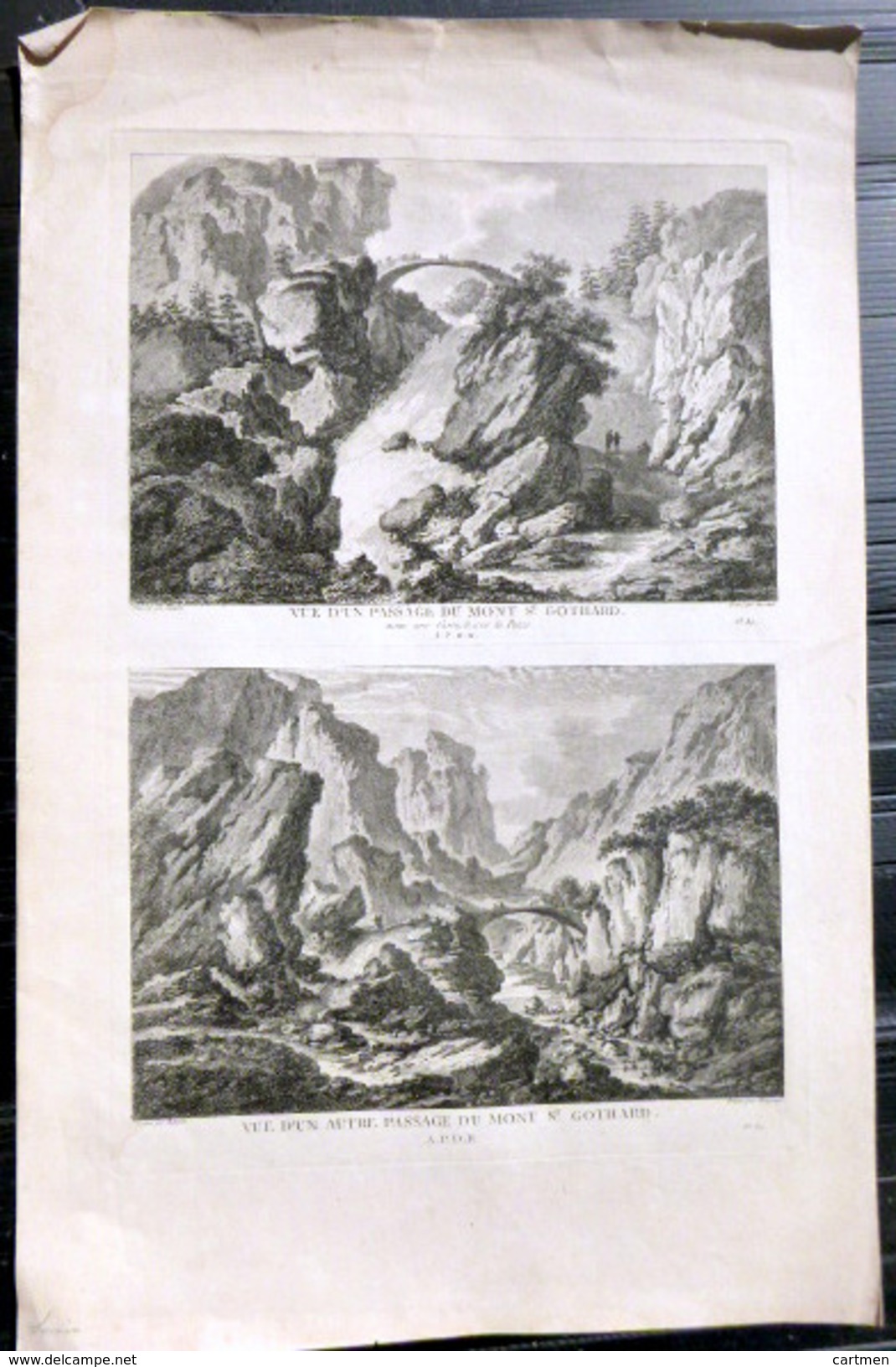 SUISSE SWISS  VUE DE DEUX PASSAGES DU MONT SAINT GOTHARD  ZURLAUBEN 1780 - Estampes & Gravures