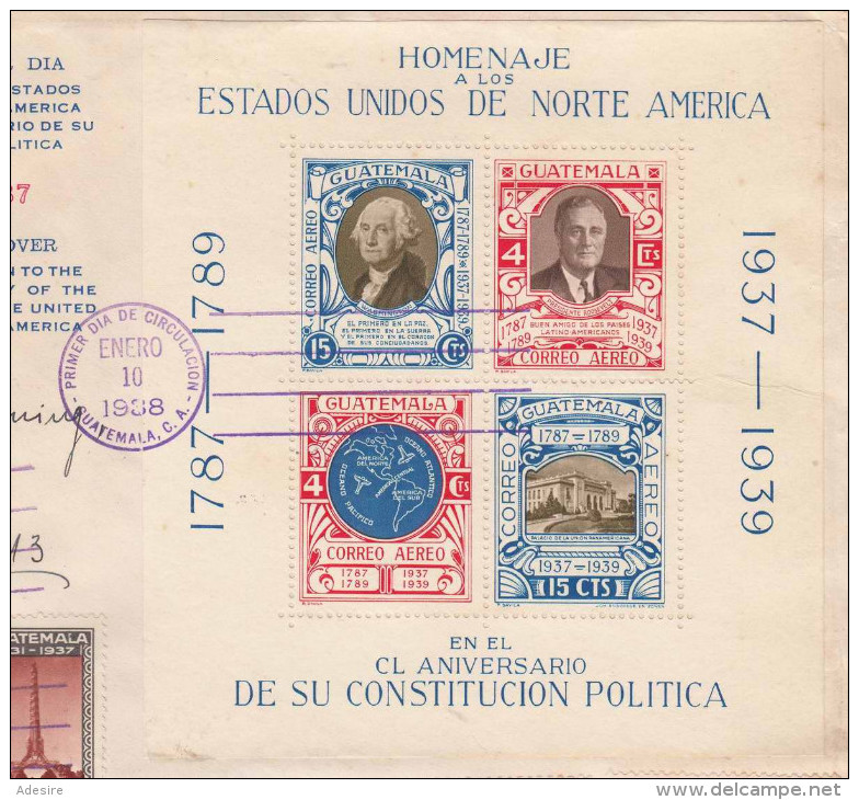 GUATEMALA 1938 (5 Scans) ... 18 Special Stamps With Block On Large FDC Letter With Many Stamps - Guatemala