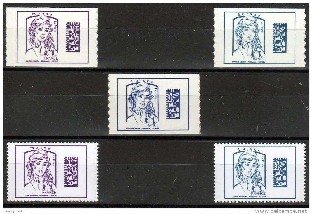 FRANCE 2016 / 5 " Datamatrix " 3 Bleu (dont Une Variété) + 2 Violet SANS GRAMMAGE / PROS+GOMMES NEUFS XX....VOIR DETAILS - 2013-2018 Marianne Of Ciappa-Kawena