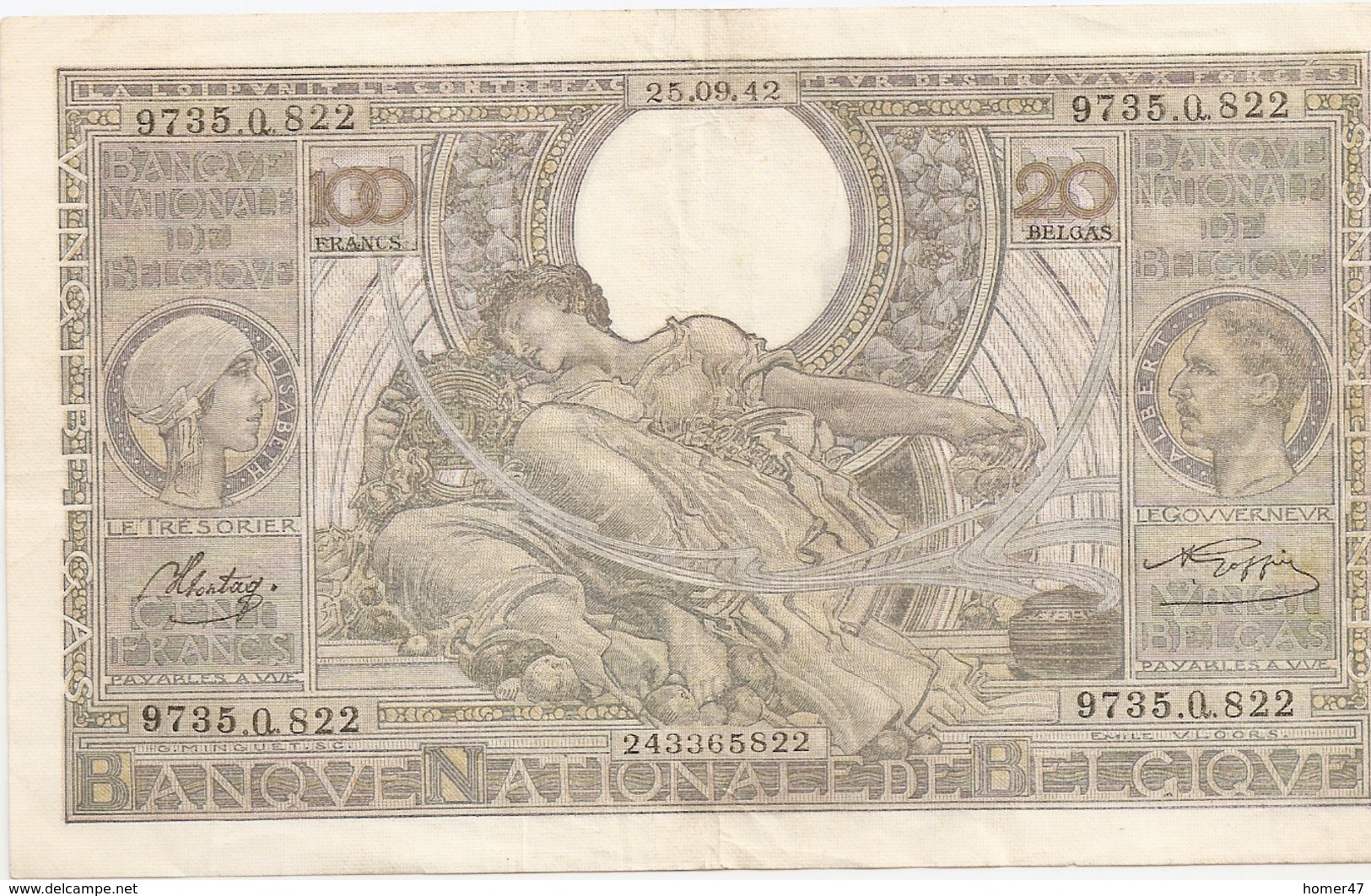 100 Fr - 25.09.42 - 100 Francs & 100 Francs-20 Belgas