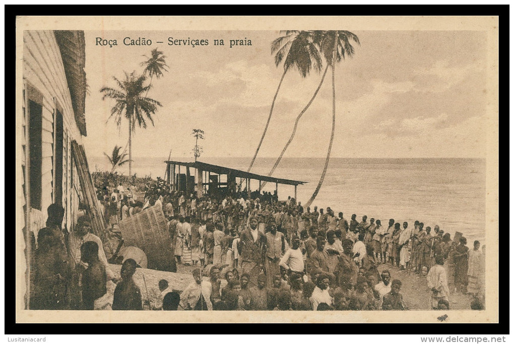 SÃO TOMÉ E PRÍNCIPE- Roça Cadão - Serviçaes Na Praia(Ed. Auspicio Menezes Nº T 9710) Carte Postale - São Tomé Und Príncipe