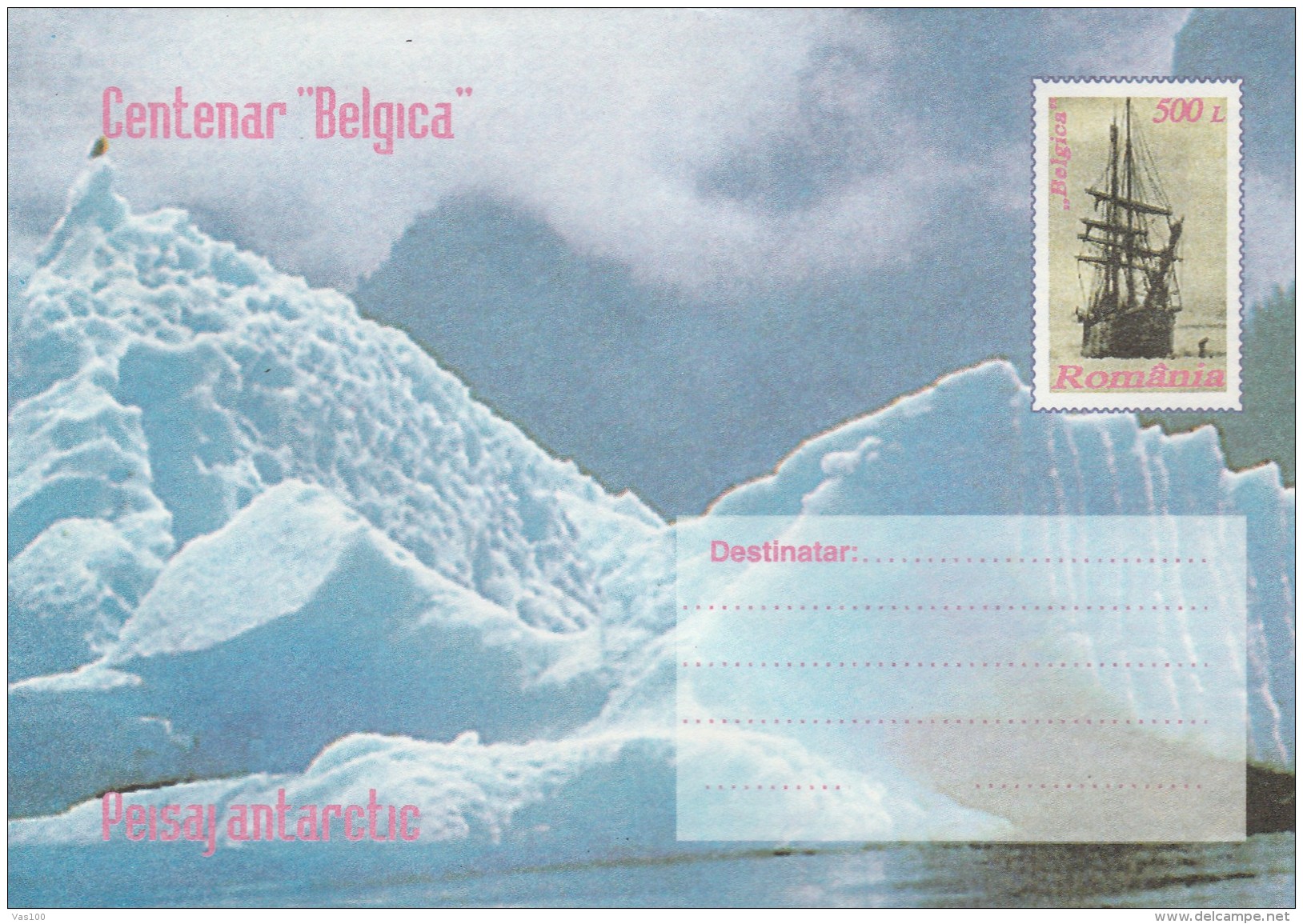 #BV5006 BELGICA, ICE, ANTARCTIC LANDSCAPE, POLAR, COVER STATIONERY, 1997, ROMANIA. - Polareshiffe & Eisbrecher