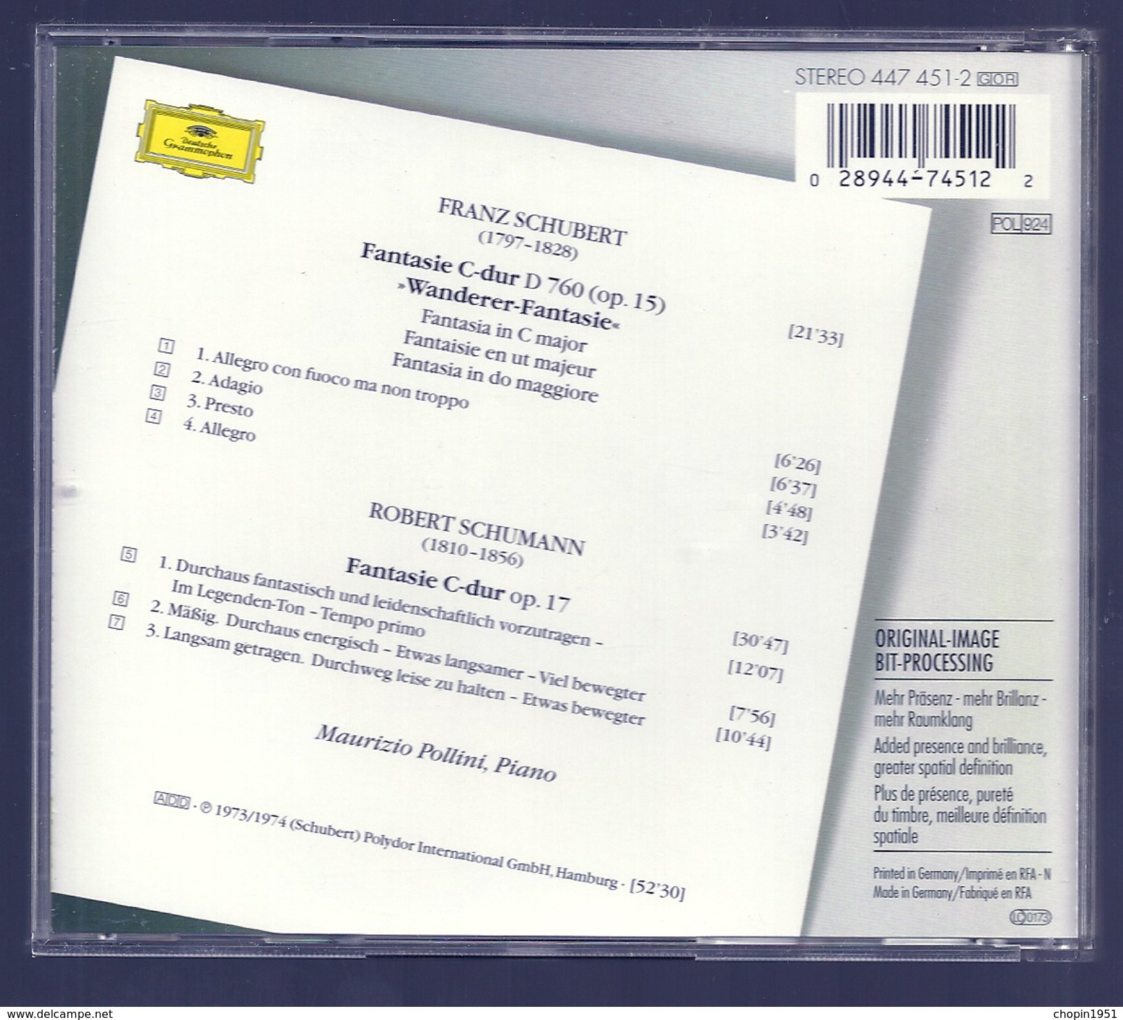 CD PIANO -  SCHUBERT / SCHUMANN - MAURIZIO POLLINI, Piano - Klassik