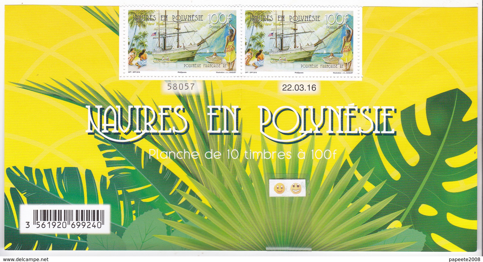 Polynésie Française / Tahiti - Navire En Polynésie / 2 X 100 F / Numéroté Et Daté / 2016 - Nuevos