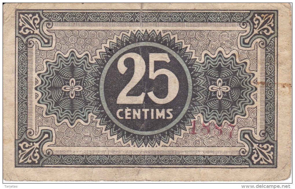 BILLETE DE 25 CTS DEL AJUNTAMENT DE BAGA DEL AÑO 1937 (BANKNOTE) - Sonstige & Ohne Zuordnung