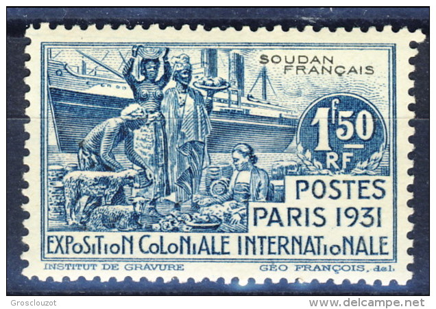 Sudan 1931  Serie N. 92 Expo Coloniale F. 1,50 Azzurro MNH Catalogo € 7,75 - Andere & Zonder Classificatie