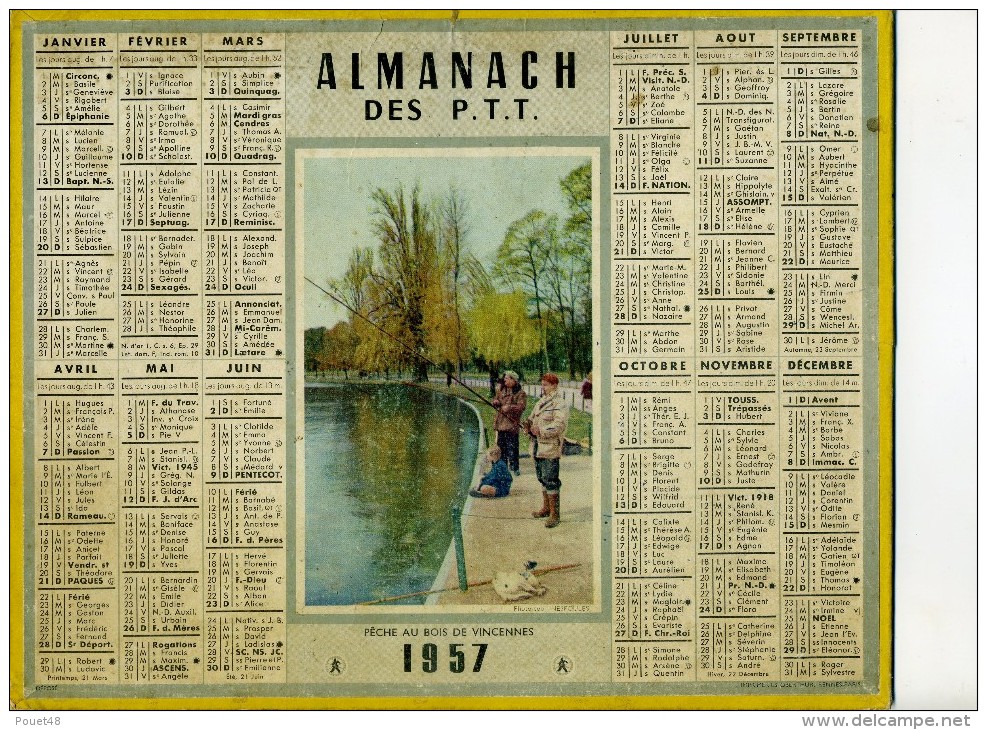 CALENDRIER Grand Format: 1957: Pêche Au Bois De Vincennes - Grand Format : 1941-60