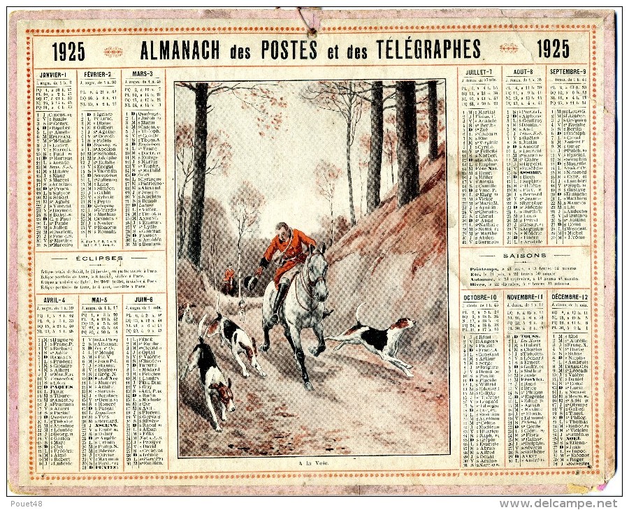 CALENDRIER Grand Format: 1925: La Chasse à Courre: A La Voie - Tamaño Grande : 1921-40