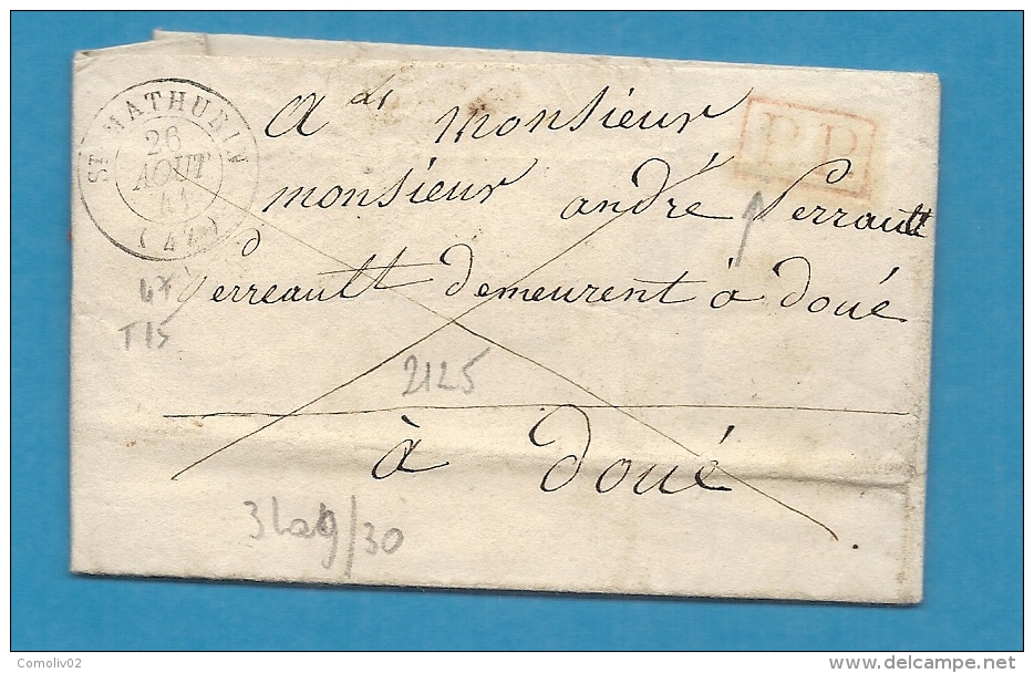 Maine Et Loire - St Mathurin Pour Doué. LAC De 1841 En Port Payé écrite à St Remy - 1801-1848: Précurseurs XIX