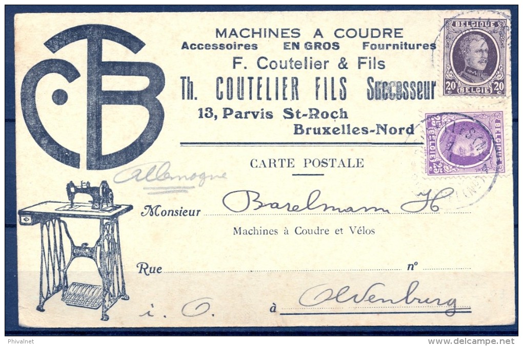 1925 , BÉLGICA , TARJETA POSTAL CIRCULADA BRUSELAS - OLDENBURG , MACHINES A COUDRE , MAQUINAS DE COSER - Cartas & Documentos