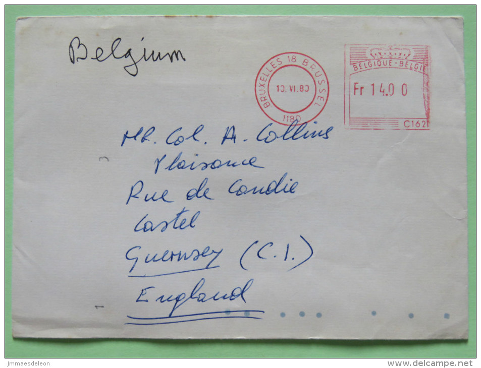 Belgium 1980 Cover Bruxelles To England - Franking Cancel - Mining Company From Guinea - Train Stamps From Guinea - Covers & Documents