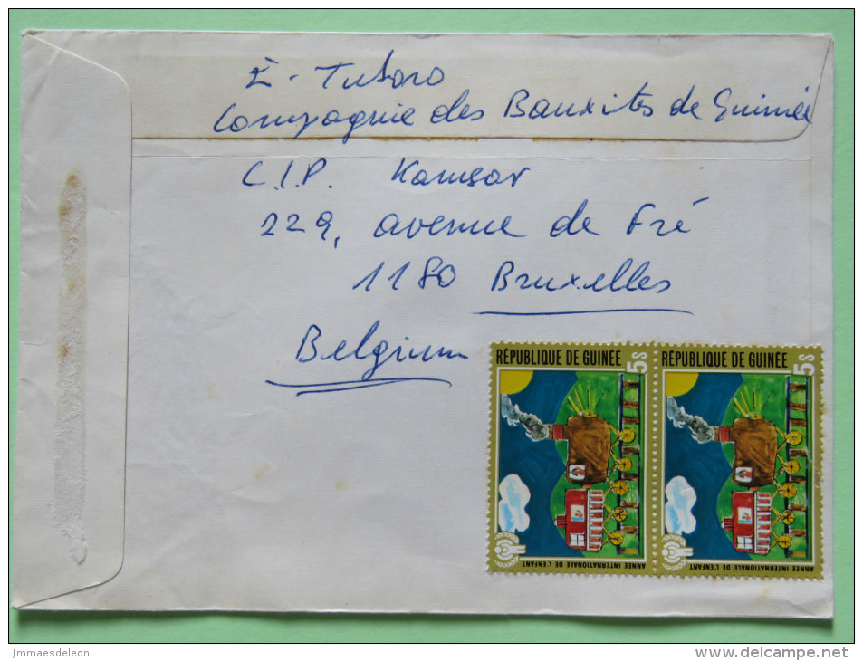 Belgium 1980 Cover Bruxelles To England - Franking Cancel - Mining Company From Guinea - Train Stamps From Guinea - Covers & Documents