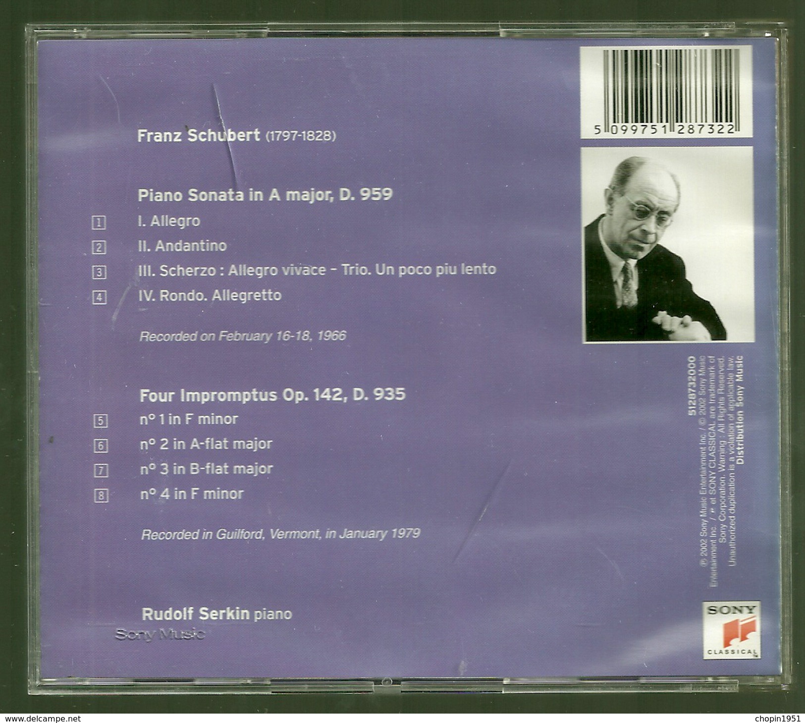 CD PIANO - SCHUBERT : SONATE D.959 / LES 4 IMPROMPTUS - RUDOLF SERKIN, Piano - Klassik
