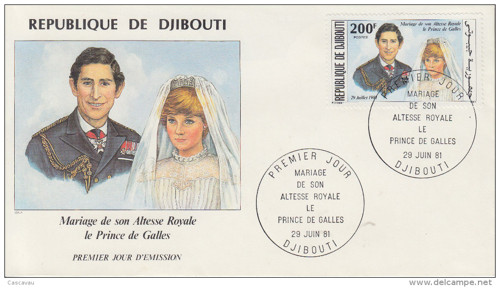 Enveloppe  FDC  1er  Jour    REPUBLIQUE   De   DJIBOUTI   Mariage  De  LADY  DI   1981 - Djibouti (1977-...)