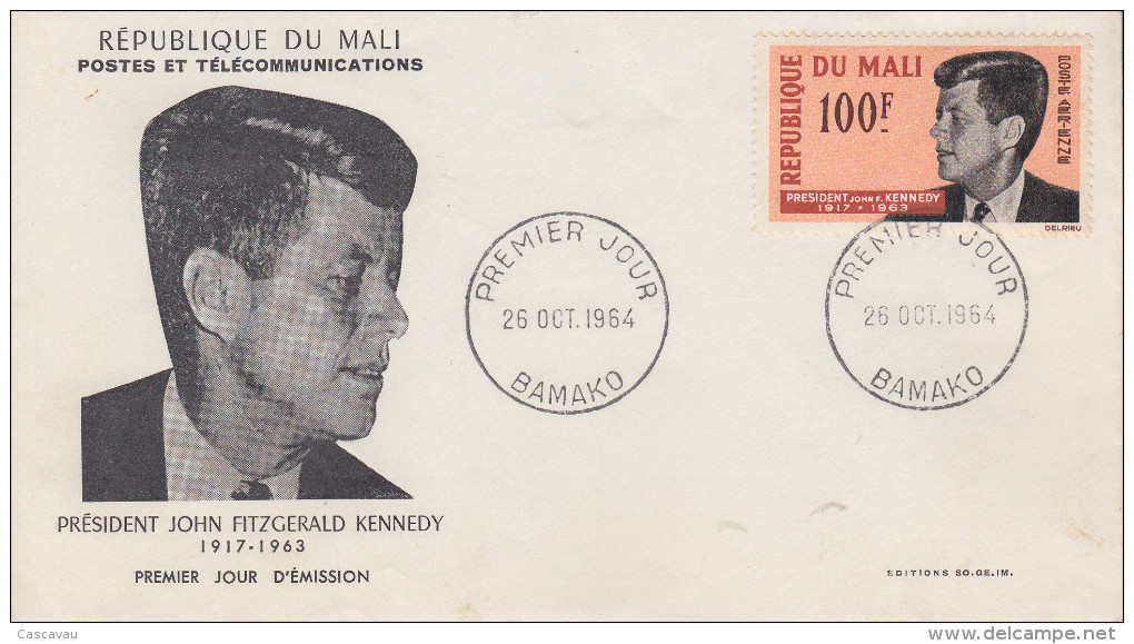 Enveloppe  FDC  1er  Jour    MALI    Président   John  KENNEDY   1964 - Kennedy (John F.)