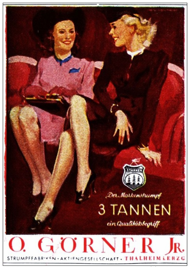 Original-Werbung/ Anzeige 1942 - VIERFARBANZEIGE : 3-TANNEN-STRUMPF / GÖRNER - THALHEIM  - Ca. 45 X 65 Mm - Werbung