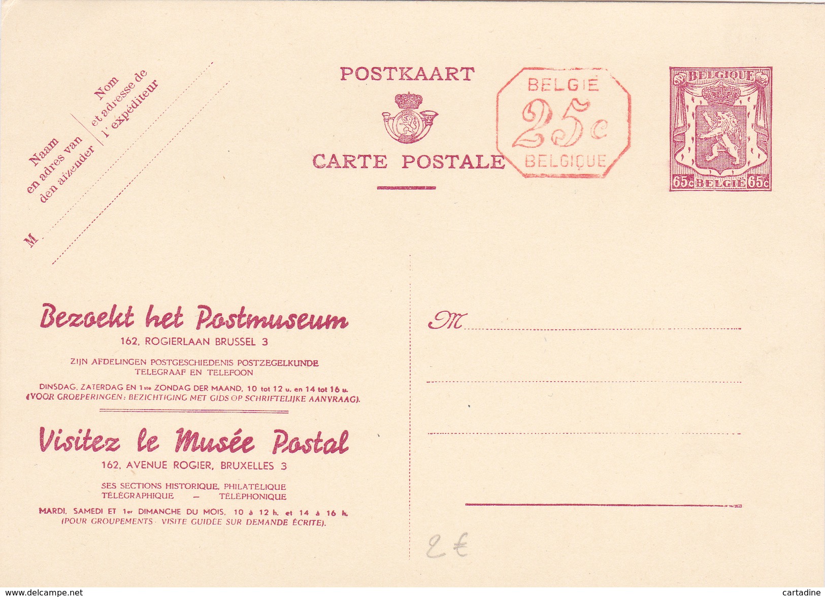 CP N° 34 M1 - Bezoekt Het Postmuseum - NL/FR - "+25c" - Cartes Postales 1934-1951