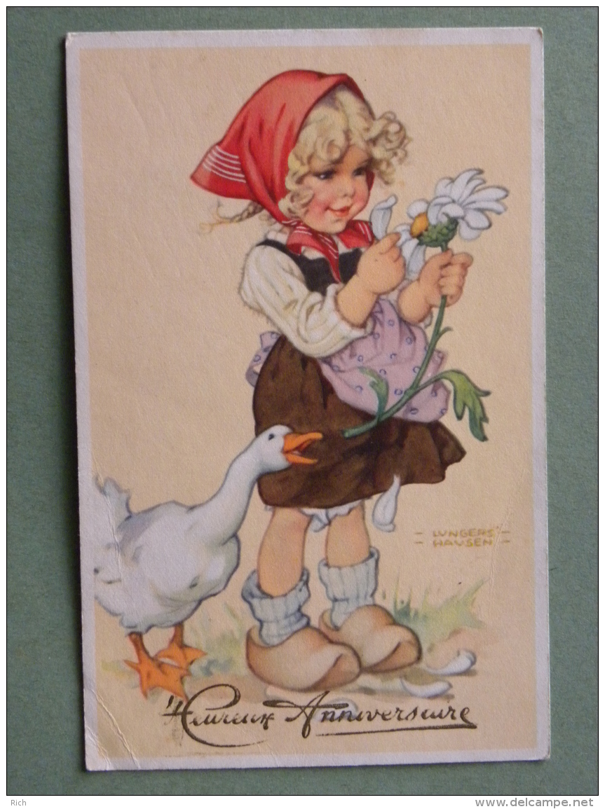 HAUSEN LUNGERS - Heureux Anniversaire - Fillette, Fleur, Oie - Hausen, Lungers