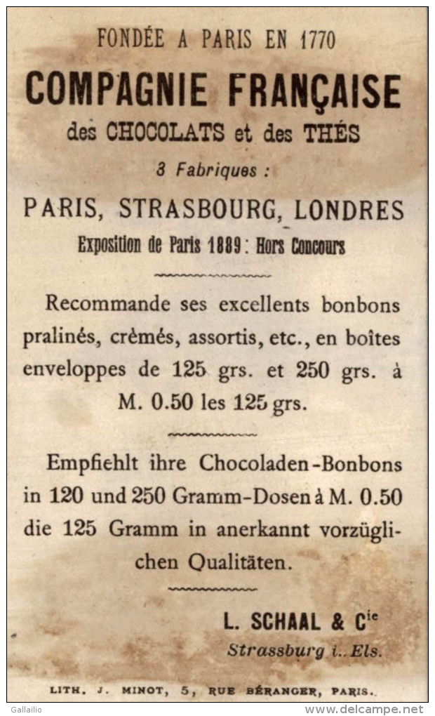 CHROMO CHOCOLAT DE LA COMPAGNIE FRANCAISE L SCHAAL ETATS UNIS DRAPEAU  LITHO MINOT - Andere & Zonder Classificatie