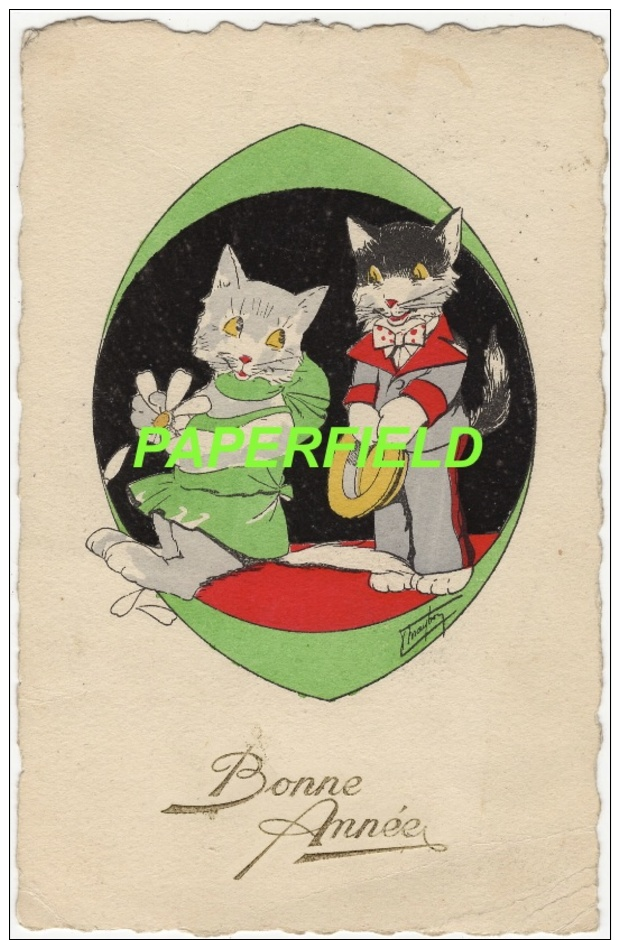 Illustrateur MAYBON - "Bonne Année" Couple De Chats Humanisés- 1928 - Chat Kat Cat Katze - Autres & Non Classés