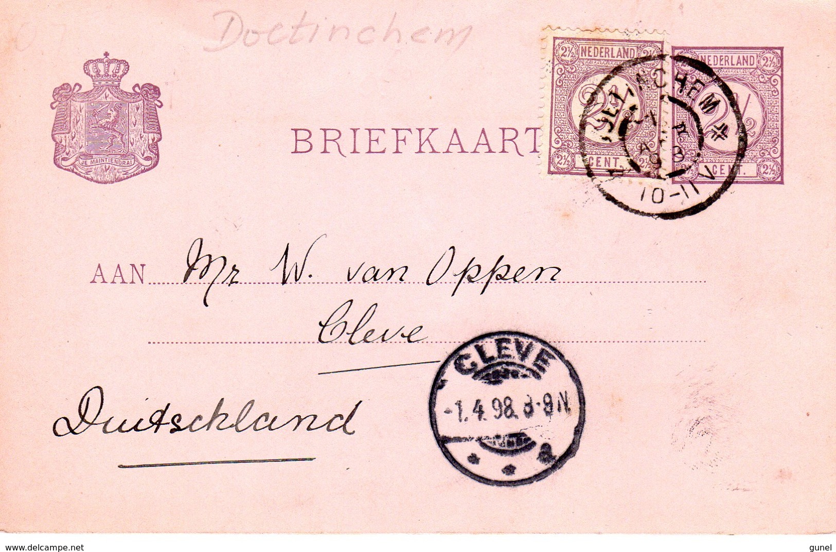 1898 Bijgefrankeerde Bk Met  Grootrond DOETINCHEM Naar Cleve - Marcofilia