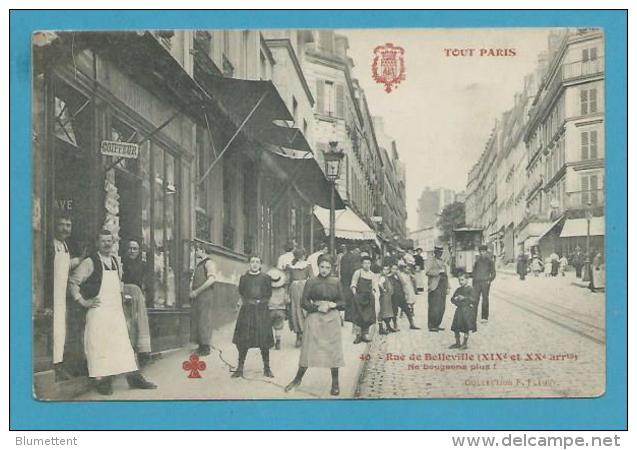CPA TOUT PARIS 40 - Rue De Belleville Coiffeur Tramway (XIXème Et XXème) Collection FLEURY - Arrondissement: 19