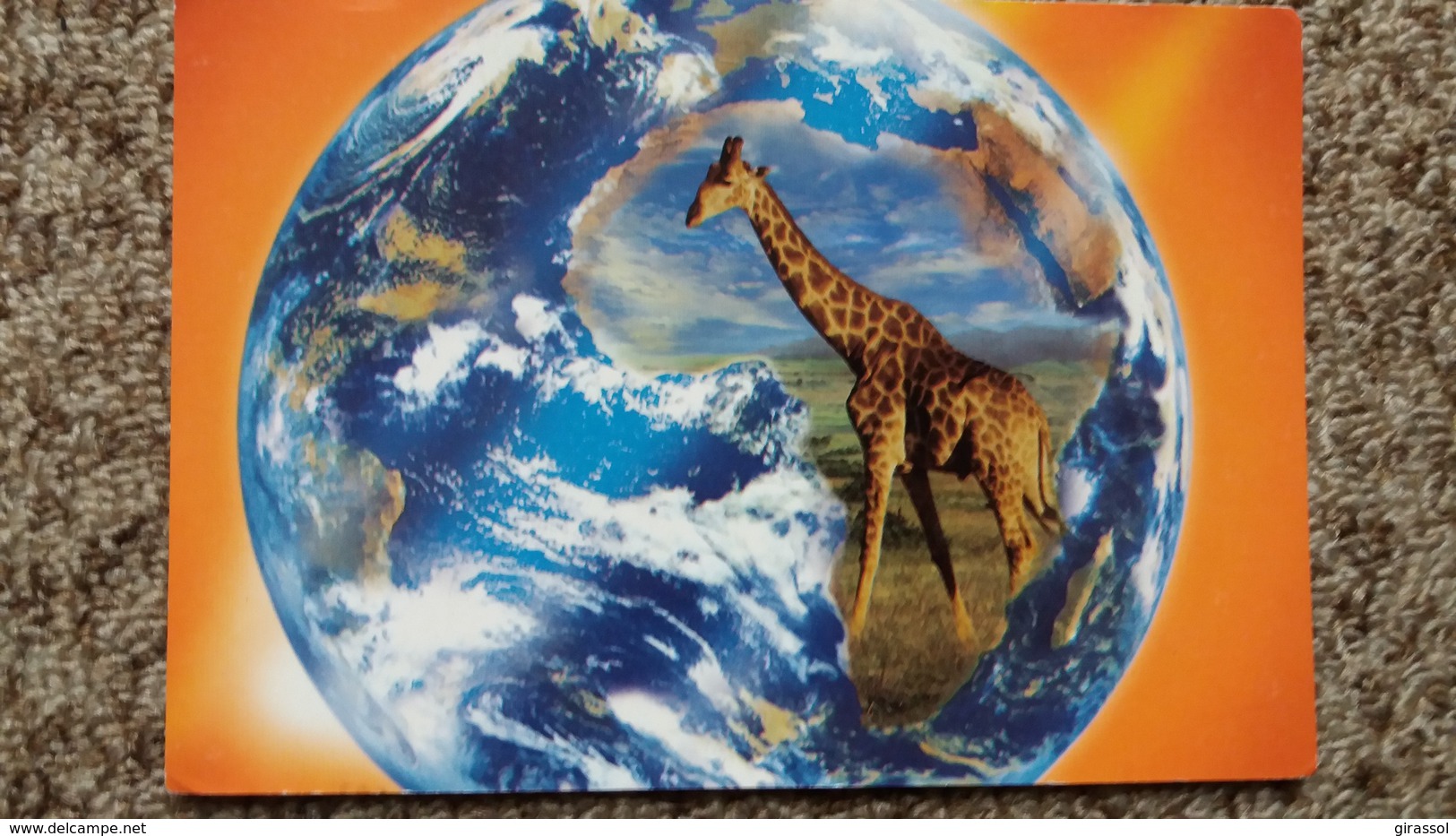 CPM GIRAFE SUR FOND D AFRIQUE GLOBE TERRESTRE - Girafes