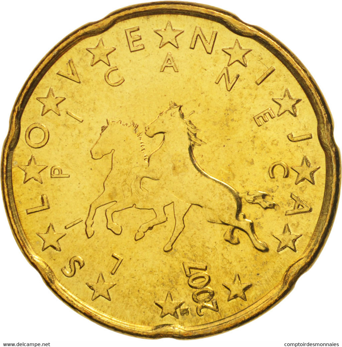 Slovénie, 20 Euro Cent, 2007, SPL+, Laiton, KM:72 - Slovenia