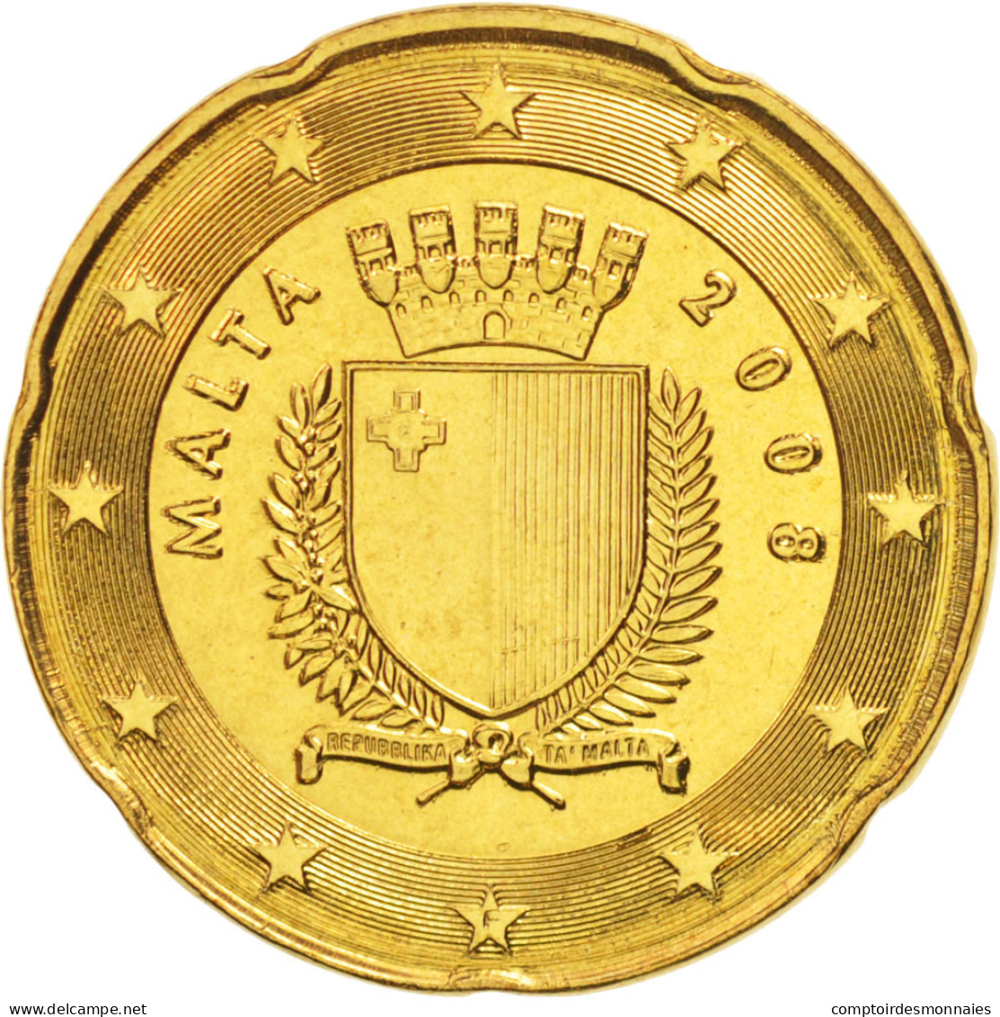 Malte, 20 Euro Cent, 2008, SPL+, Laiton, KM:129 - Malta