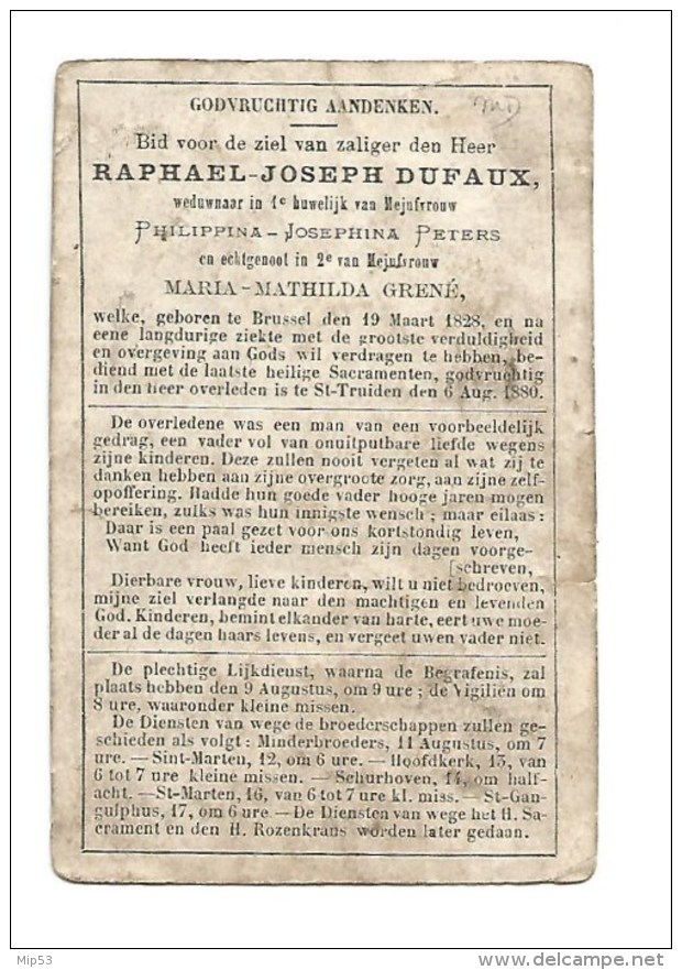 191.  R.J. DUFAUX  -  °BRUSSEL 1828  /  +SINT-TRUIDEN  1880 - Devotion Images