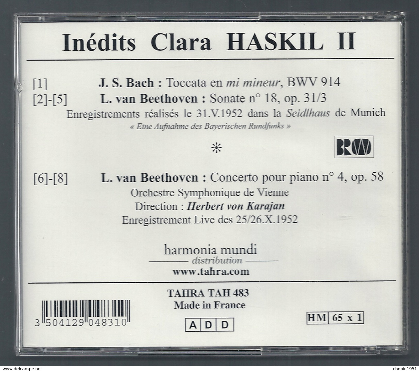 CD PIANO - INEDITS HASKILL II - CLARA HASKILL, PIANO - Klassik