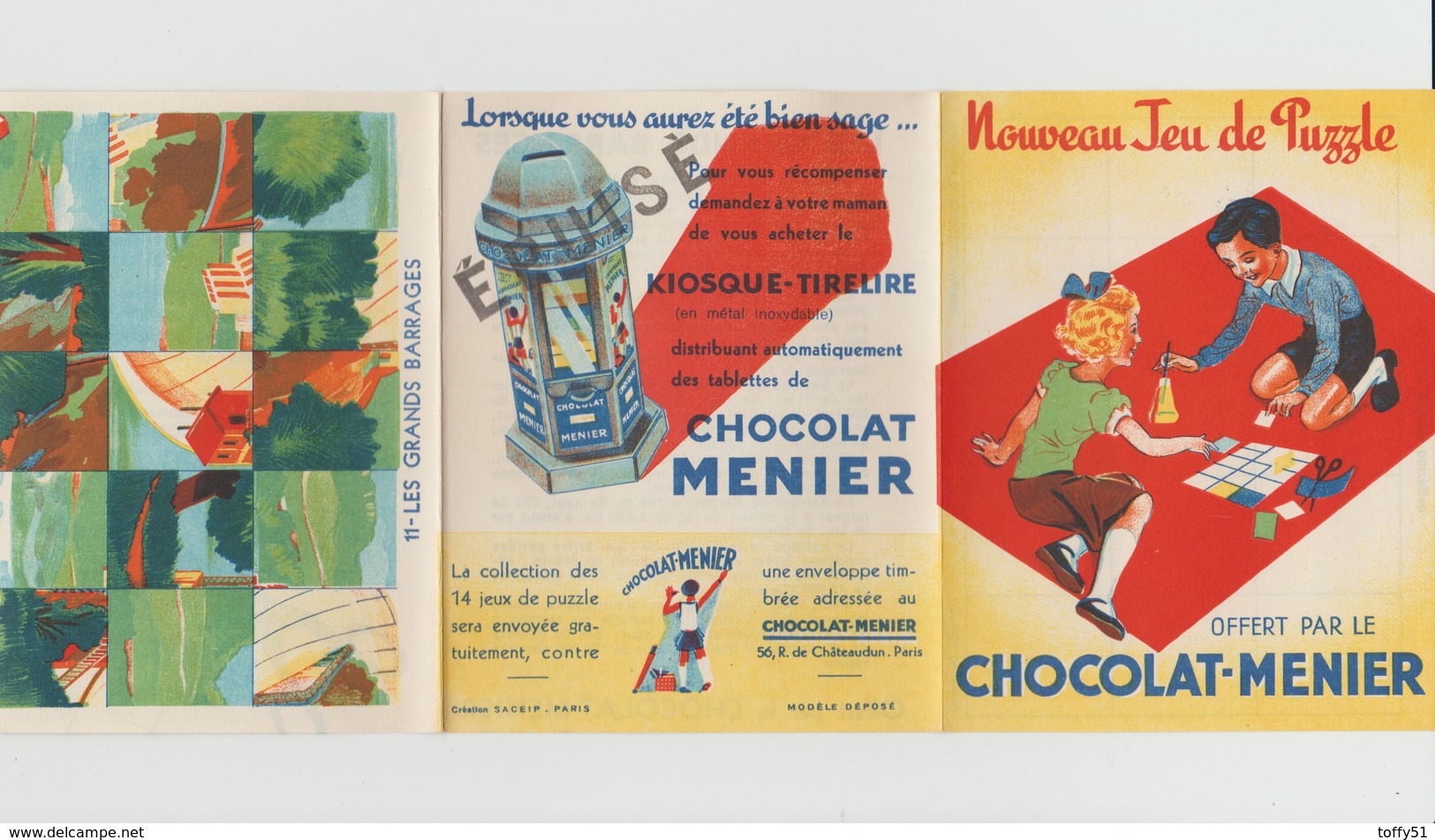 DÉPLIANT NOUVEAU JEU DE PUZZLE "CHOCOLAT-MENIER" N° 11 LES GRANDS BARRAGES - Menier