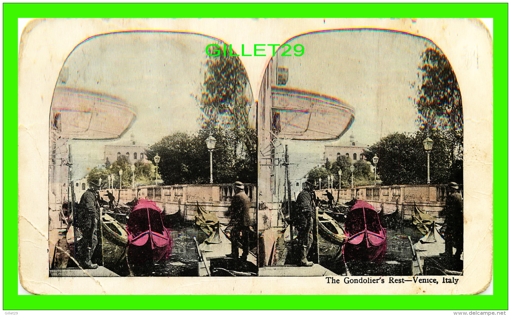 CARTES  STÉRÉOSCOPIQUES - THE GONDOLIER'S REST, VENICE, ITALY - ANIMATED - - Stereoscope Cards