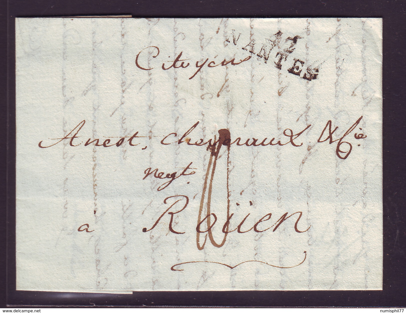 Lettre Ancienne Avec Marque Postale 42/NANTES Pour Rouen Du 29 Décembre 1797 - 1701-1800: Précurseurs XVIII