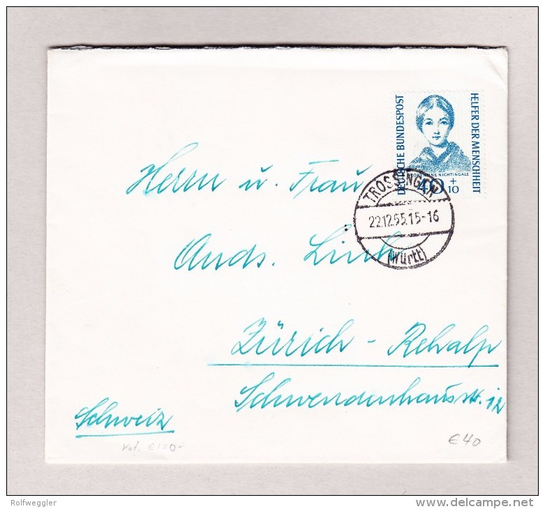 D - BRD TROSSINGEN 22.12.1955 Brief Nach Zürich Mit Mi.#225 - Lettres & Documents