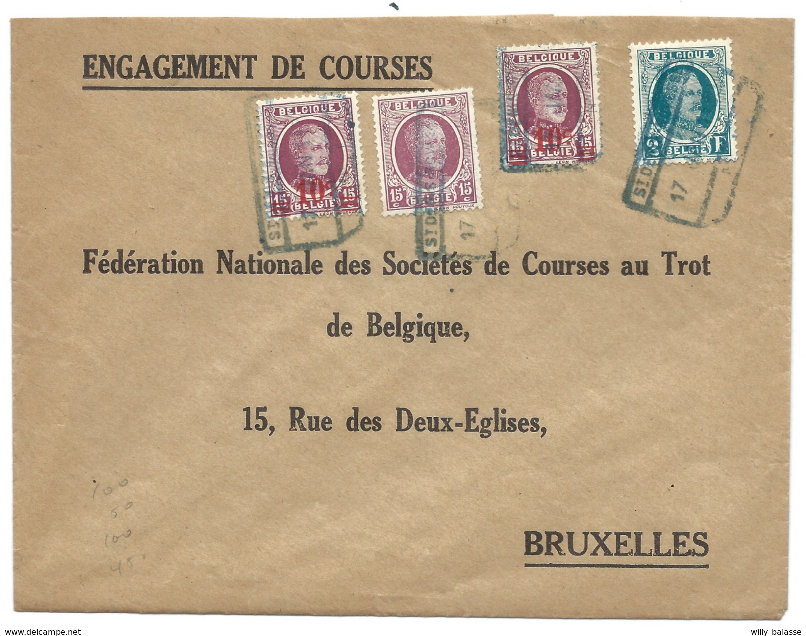 L Exprès Affr N°195+208+246 X2 Rectang Bleu ST DENIS BOVESSE1929 Pour Bruxelles - 1922-1927 Houyoux