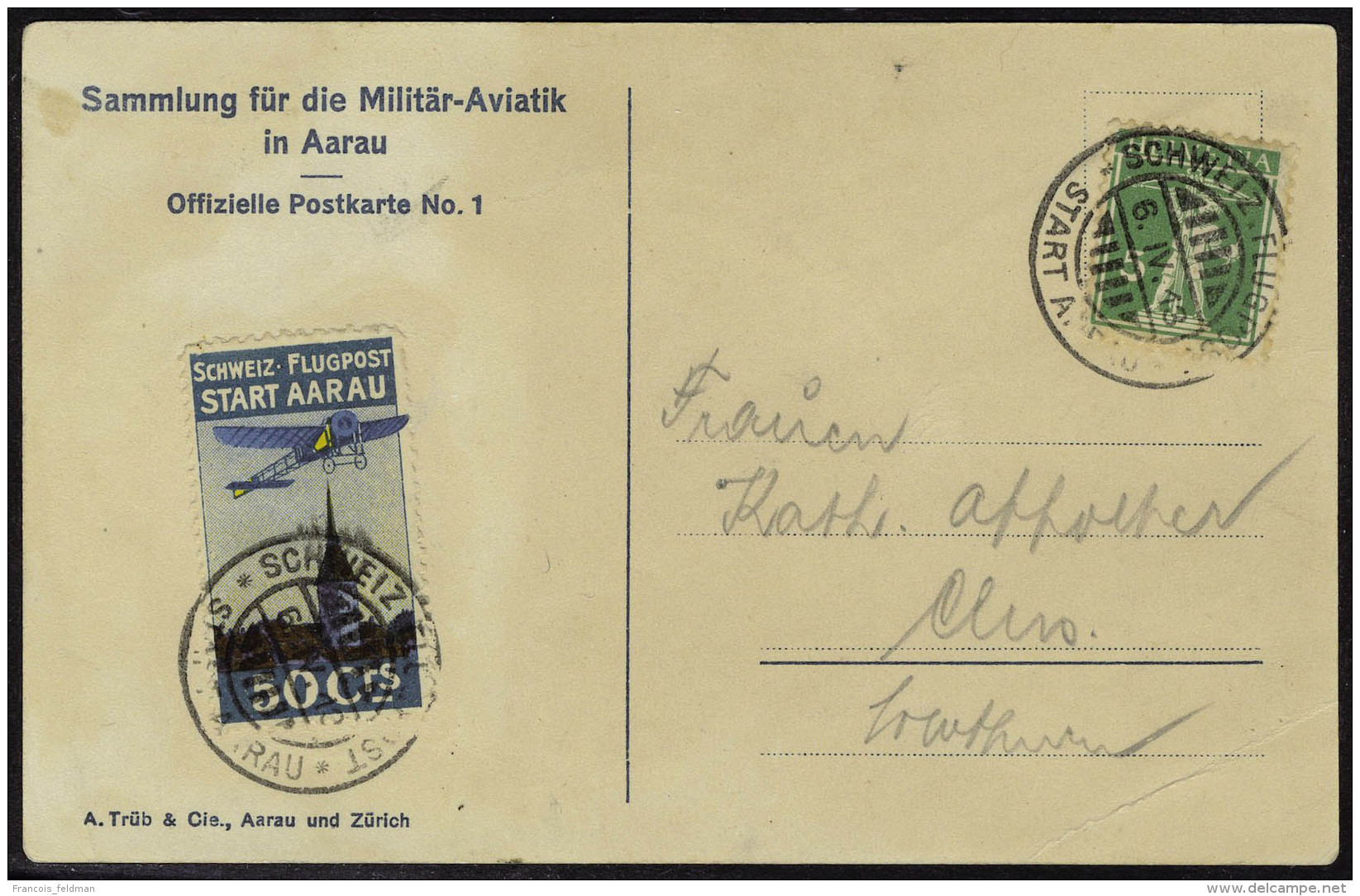Lettre Précurseur Start Aarau, Sur CP Officielle Illustrée (Flugtag In Aarau 1913) Càd Start... - Autres & Non Classés